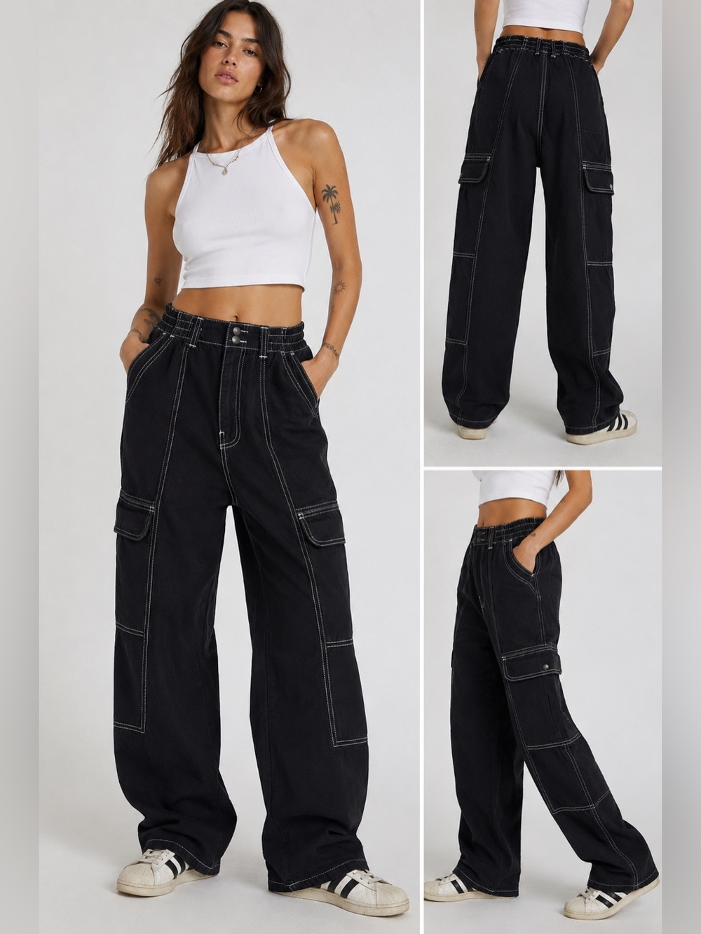 BDG Urban Outfitters Relaxed Skate Cargo Jeans Black Contrast Stitch W26 - Picture 1 of 10